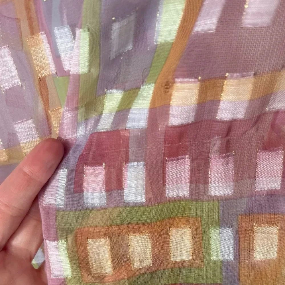 Boutique Women’s Pink Multi Color Shimmer Geometric Print Sheer Silk Blend Scarf
